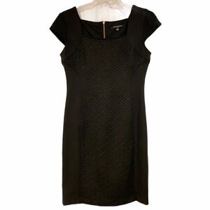 Sharagano Quilted Cap Sleeve Black Sheath Dress 8 B117